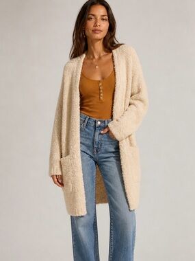 REVOLVE DREAMERS Fuzzy Open Knit Long Cardigan Sweater M/L
